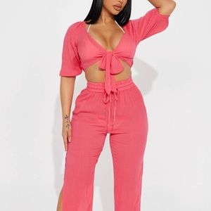 Linen Swim 2 Piece Cover Up - Hot Pink
